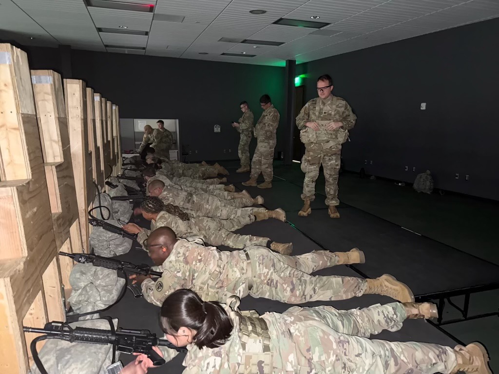 Soldiers in Class C uniforms at firing range