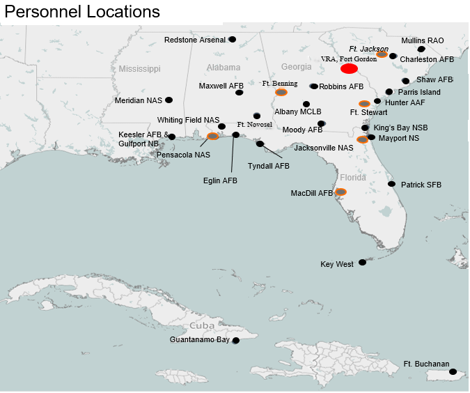 Map of Veterinary Readiness Activity, Fort Gordon's footprint
