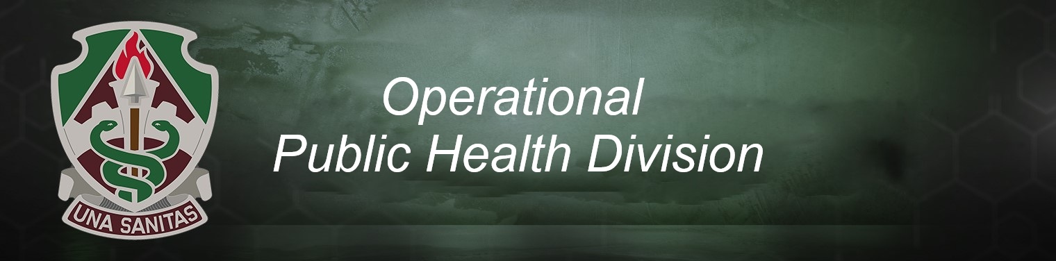 Banner of Una Sanitas unit crest, text is "Operational Public Health Division"