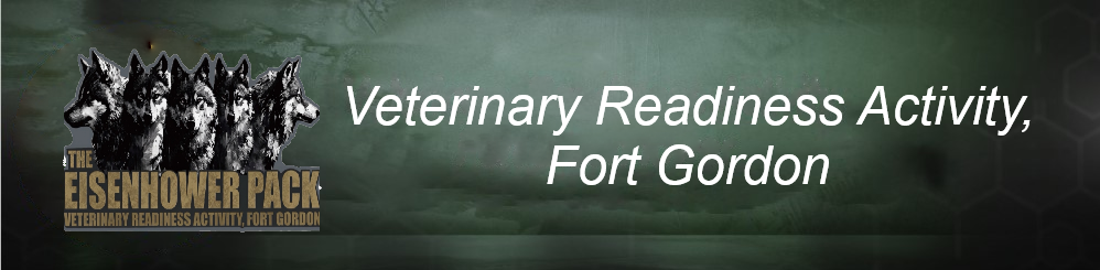 Banner image of Veterinary Readiness Activity, Fort Gordon emblem with five wolves and text "The Eisenhower Pack, Veterinary Readiness Activity Fort Gordon: and text "Veterinary Readiness Activity, Fort Gordon"