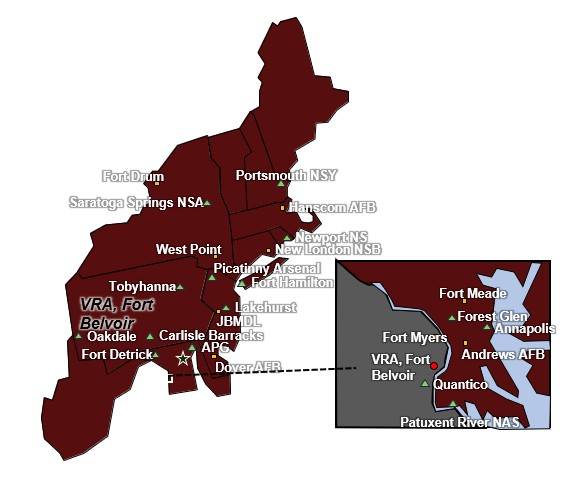 Image of map, labeled VRA Fort Belvoir