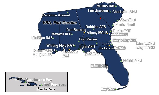 Image of map, labeled VRA, Fort Gordon