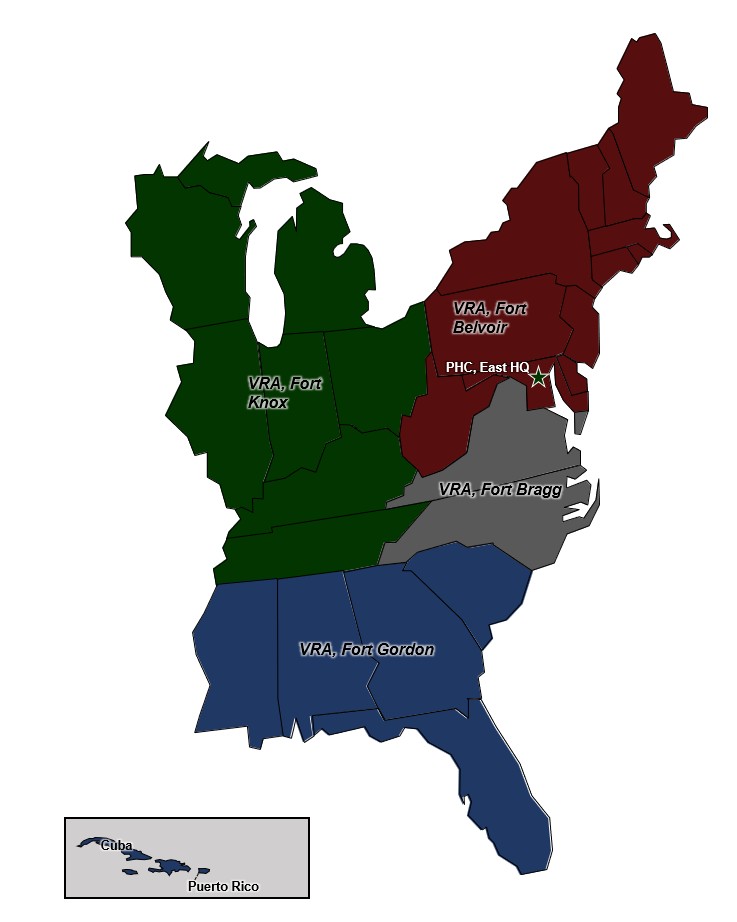 Image showing map, labeled PHC, East HQ